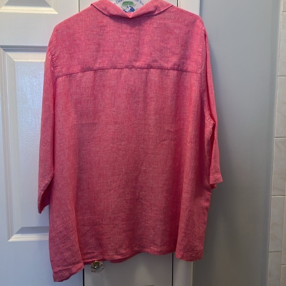 Like New Sigrid Olsen Pink Linen V-Neck Tunic, size 2X - Picture 3 of 4